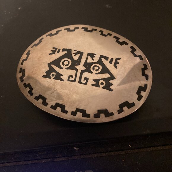 Vintage Sterling Silver Mexico Artist Hand Made Belt Buckle unisex - Picture 2 of 7